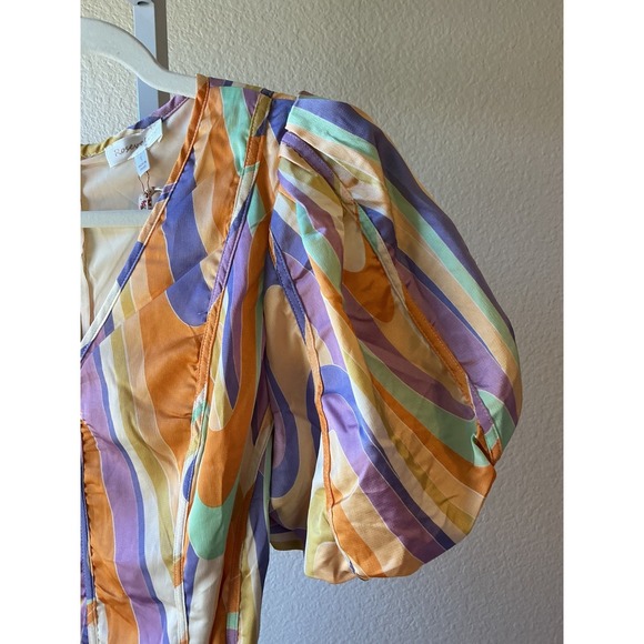 Rosevelvet Retro Psychedelic Swirl Puff Sleeve Mini Dress Orange Purple Small - Picture 9 of 9